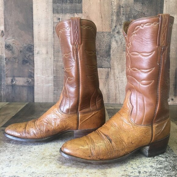 Lucchese Vintage San Antonio Smooth Ostrich Western Cowboy Boots Womens 9.5 B - Picture 11 of 12